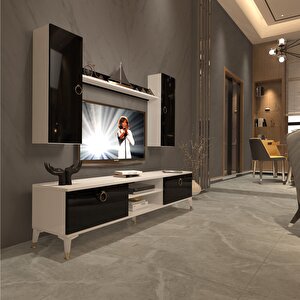 Eko 7 Mdf Dvd Gold Tv Ünitesi Tv Sehpası Beyaz - Siyah