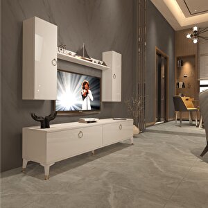 Eko 7 Mdf Std Gold Tv Ünitesi Tv Sehpası Parlak Beyaz