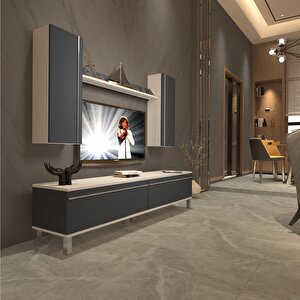 Eko 7 Mdf Std Krom Ayaklı Tv Ünitesi Tv Sehpası Beyaz - Antrasit