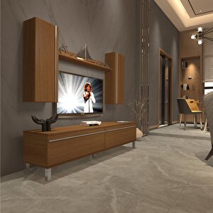 Eko 7 Mdf Std Krom Ayaklı Tv Ünitesi Tv Sehpası Naturel Ceviz