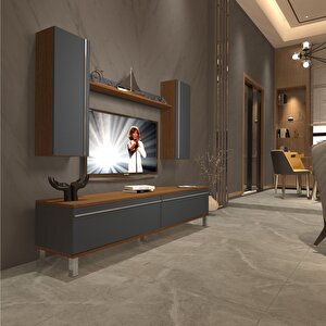 Eko 7 Mdf Std Krom Ayaklı Tv Ünitesi Tv Sehpası Ceviz Antrasit