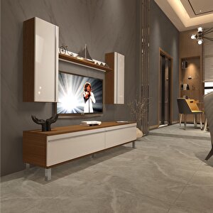 Eko 7 Mdf Std Krom Ayaklı Tv Ünitesi Tv Sehpası Ceviz Beyaz