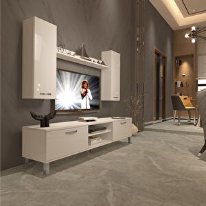 Eko 7 Mdf Dvd Krom Ayaklı Tv Ünitesi Tv Sehpası Parlak Beyaz