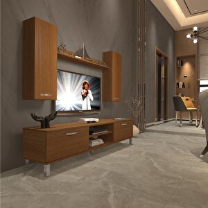 Eko 7 Mdf Dvd Krom Ayaklı Tv Ünitesi Tv Sehpası Naturel Ceviz