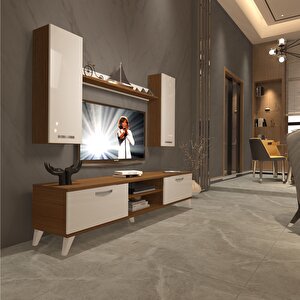 Eko 7 Mdf Dvd Retro Tv Ünitesi Tv Sehpası Ceviz Beyaz