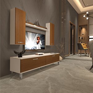 Eko 7 Slm Std Krom Ayaklı Tv Ünitesi Tv Sehpası Beyaz - Ceviz