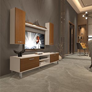 Eko 7 Slm Dvd Krom Ayaklı Tv Ünitesi Tv Sehpası Beyaz - Ceviz