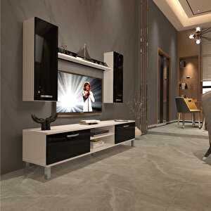 Eko 7 Slm Dvd Krom Ayaklı Tv Ünitesi Tv Sehpası Beyaz - Siyah