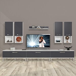 Eko 8da Mdf Krom Ayaklı Tv Ünitesi Tv Sehpası Beyaz - Antrasit