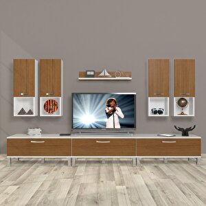 Eko 8da Mdf Krom Ayaklı Tv Ünitesi Tv Sehpası Beyaz - Ceviz