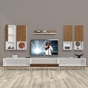 Eko 8da Mdf Krom Ayaklı Tv Ünitesi Tv Sehpası Beyaz - Ceviz