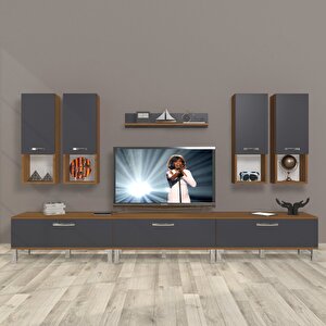 Eko 8da Mdf Krom Ayaklı Tv Ünitesi Tv Sehpası Ceviz Antrasit