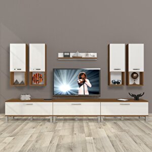 Eko 8da Mdf Krom Ayaklı Tv Ünitesi Tv Sehpası Ceviz Beyaz