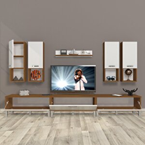 Eko 8da Mdf Krom Ayaklı Tv Ünitesi Tv Sehpası Ceviz Beyaz