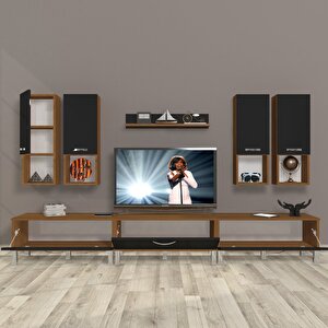 Eko 8da Mdf Krom Ayaklı Tv Ünitesi Tv Sehpası Ceviz-Siyah