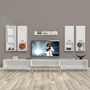 Eko 8da Slm Krom Ayaklı Tv Ünitesi Tv Sehpası Parlak Beyaz