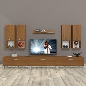 Eko 8da Slm Krom Ayaklı Tv Ünitesi Tv Sehpası Naturel Ceviz