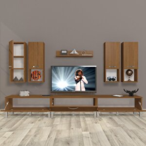 Eko 8da Slm Krom Ayaklı Tv Ünitesi Tv Sehpası Naturel Ceviz