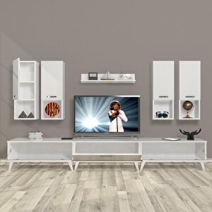 Eko 8da Slm Retro Tv Ünitesi Tv Sehpası Parlak Beyaz
