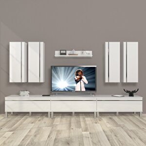 Eko 8d Mdf Krom Ayaklı Tv Ünitesi Tv Sehpası Parlak Beyaz