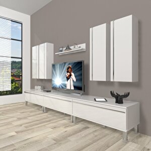Eko 8d Mdf Krom Ayaklı Tv Ünitesi Tv Sehpası Parlak Beyaz