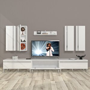 Eko 8d Mdf Krom Ayaklı Tv Ünitesi Tv Sehpası Parlak Beyaz