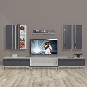 Eko 8d Mdf Krom Ayaklı Tv Ünitesi Tv Sehpası Beyaz - Antrasit