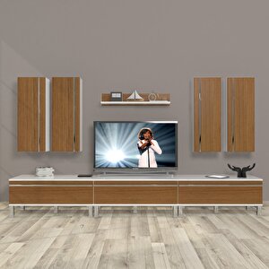 Eko 8d Mdf Krom Ayaklı Tv Ünitesi Tv Sehpası Beyaz - Ceviz