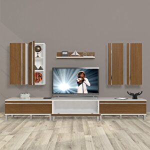 Eko 8d Mdf Krom Ayaklı Tv Ünitesi Tv Sehpası Beyaz - Ceviz