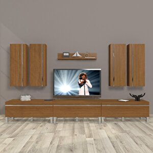 Eko 8d Mdf Krom Ayaklı Tv Ünitesi Tv Sehpası Naturel Ceviz