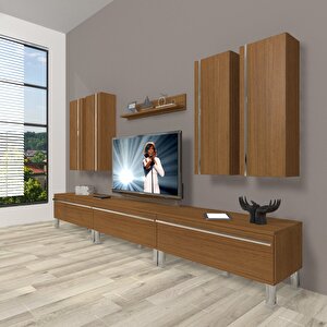 Eko 8d Mdf Krom Ayaklı Tv Ünitesi Tv Sehpası Naturel Ceviz