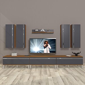 Eko 8d Mdf Krom Ayaklı Tv Ünitesi Tv Sehpası Ceviz Antrasit