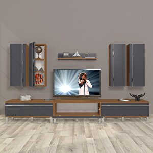 Eko 8d Mdf Krom Ayaklı Tv Ünitesi Tv Sehpası Ceviz Antrasit