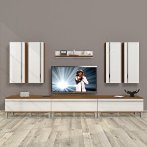 Eko 8d Mdf Krom Ayaklı Tv Ünitesi Tv Sehpası Ceviz Beyaz