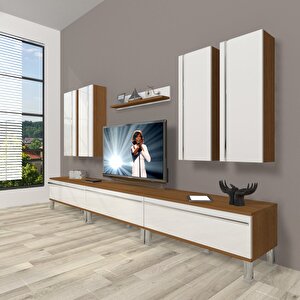 Eko 8d Mdf Krom Ayaklı Tv Ünitesi Tv Sehpası Ceviz Beyaz