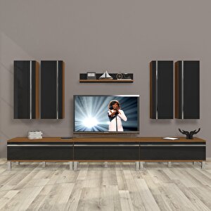 Eko 8d Mdf Krom Ayaklı Tv Ünitesi Tv Sehpası Ceviz-Siyah