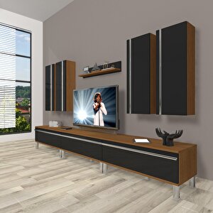 Eko 8d Mdf Krom Ayaklı Tv Ünitesi Tv Sehpası Ceviz-Siyah
