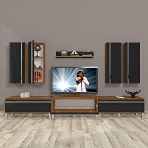 Eko 8d Mdf Krom Ayaklı Tv Ünitesi Tv Sehpası Ceviz-Siyah