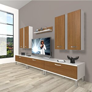 Eko 8d Slm Krom Ayaklı Tv Ünitesi Tv Sehpası Beyaz - Ceviz