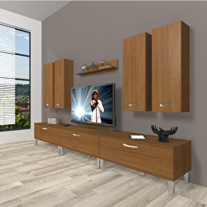Eko 8d Slm Krom Ayaklı Tv Ünitesi Tv Sehpası Naturel Ceviz