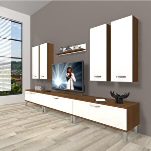 Eko 8d Slm Krom Ayaklı Tv Ünitesi Tv Sehpası Ceviz Beyaz