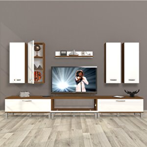Eko 8d Slm Krom Ayaklı Tv Ünitesi Tv Sehpası Ceviz Beyaz