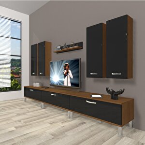 Eko 8d Slm Krom Ayaklı Tv Ünitesi Tv Sehpası Ceviz-Siyah