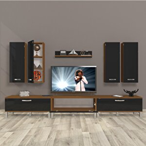 Eko 8d Slm Krom Ayaklı Tv Ünitesi Tv Sehpası Ceviz-Siyah