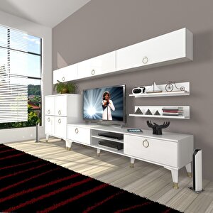 Eko 8 Mdf Dvd Gold Tv Ünitesi Tv Sehpası Parlak Beyaz