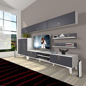 Eko 8 Mdf Dvd Gold Tv Ünitesi Tv Sehpası Beyaz - Antrasit