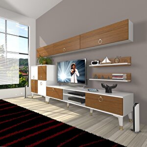 Eko 8 Mdf Dvd Gold Tv Ünitesi Tv Sehpası Beyaz - Ceviz