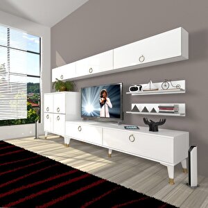 Eko 8 Mdf Std Gold Tv Ünitesi Tv Sehpası Parlak Beyaz