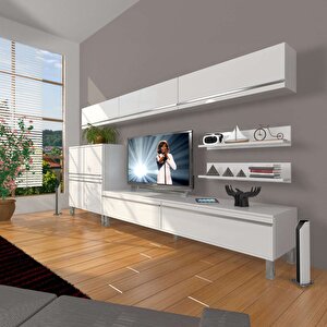 Eko 8 Mdf Std Krom Ayaklı Tv Ünitesi Tv Sehpası Parlak Beyaz