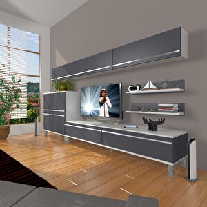 Eko 8 Mdf Std Krom Ayaklı Tv Ünitesi Tv Sehpası Beyaz - Antrasit